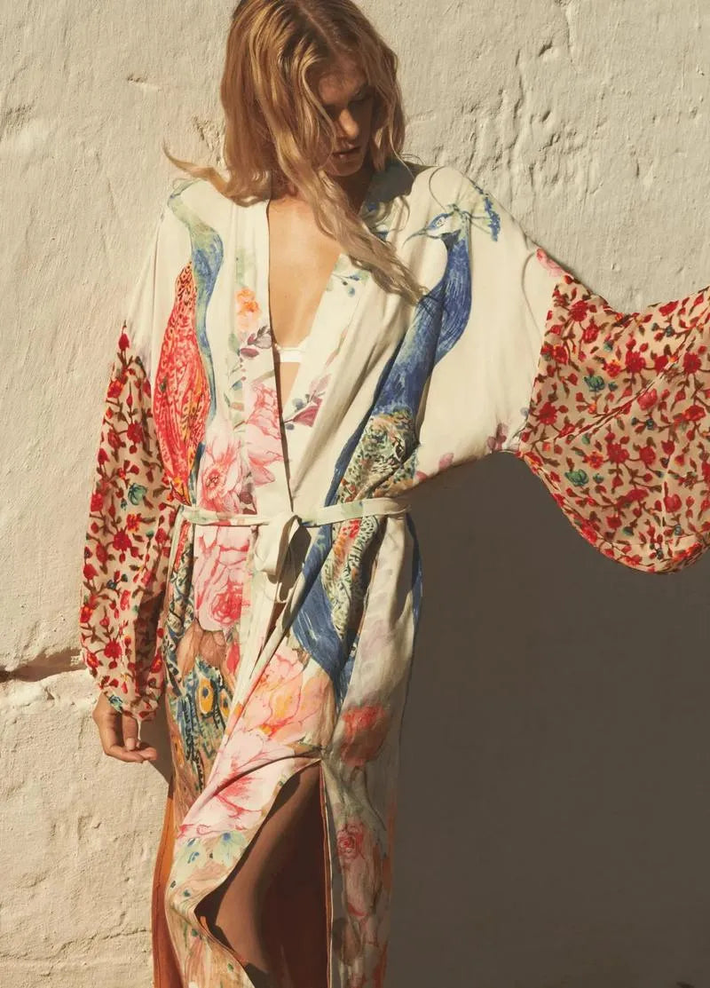 Kimono long blanc femme - Élégance traditionnelle-Kimikono