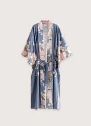 Kimono long bleu - Élégance florale authentique-Kimikono