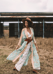 Kimono long fluide bleu bohème | Ao