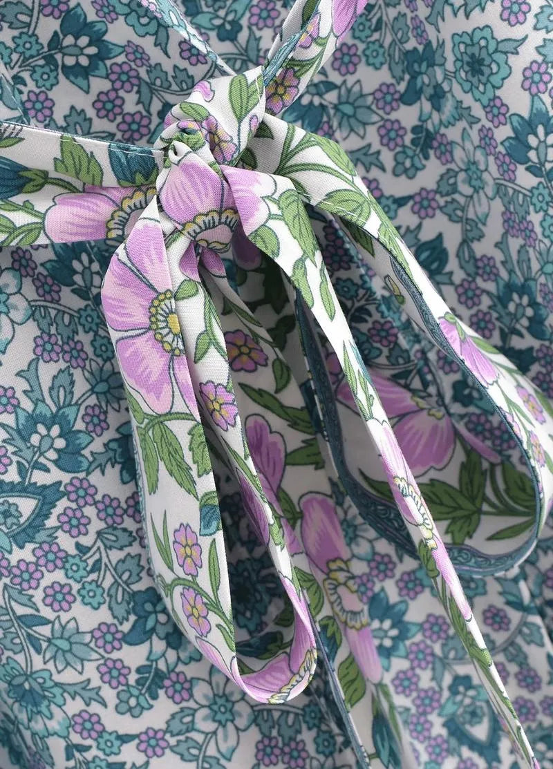 Kimono long bleu floral - Élégance japonaise-Kimikono