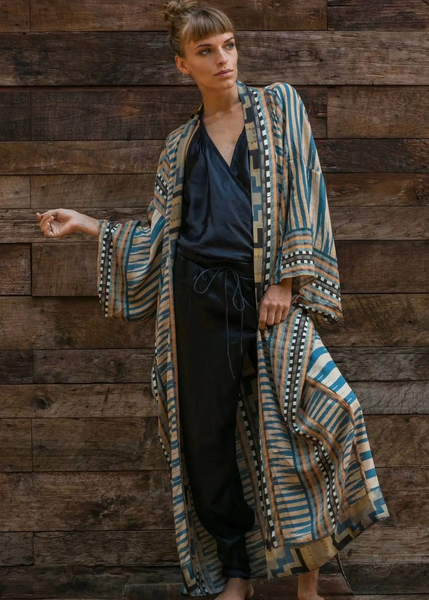 Kimono long femme bohème | Motifs géométriques