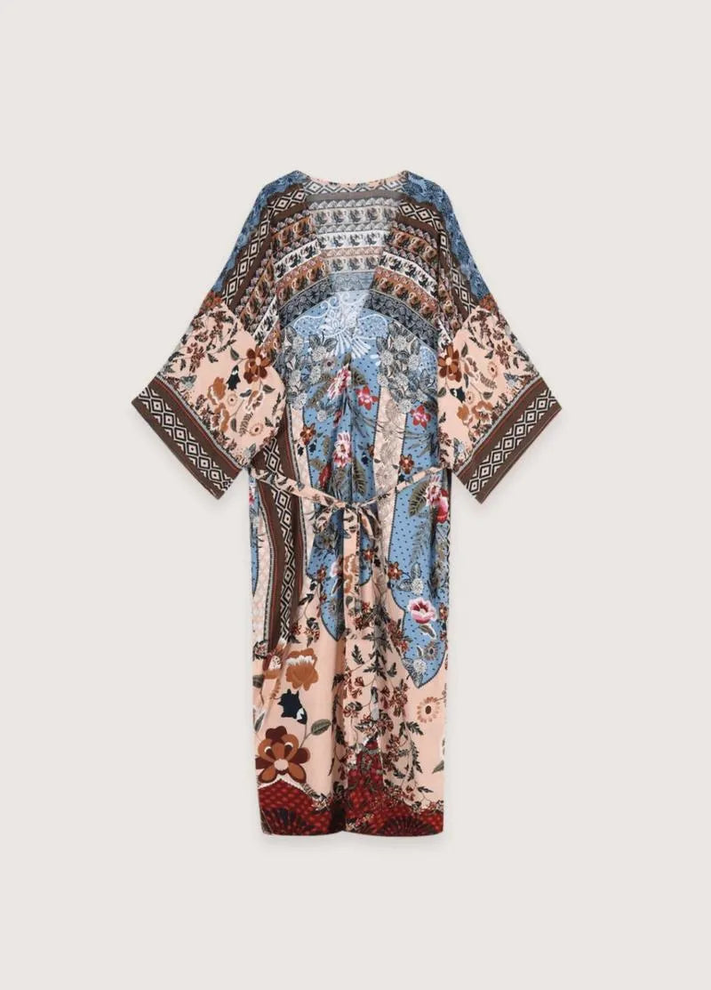 Kimono long bohème multicolore - Élégance moderne-Kimikono