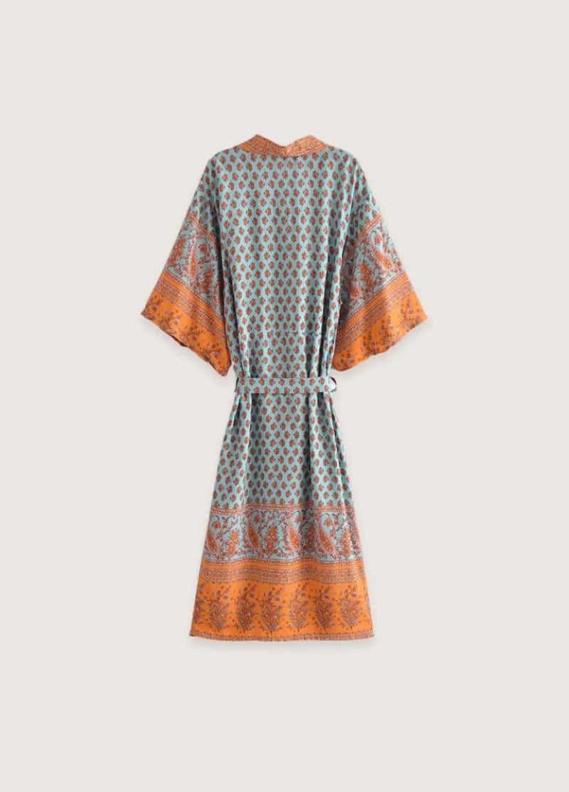 Kimono long bohème turquoise - Élégance moderne-Kimikono