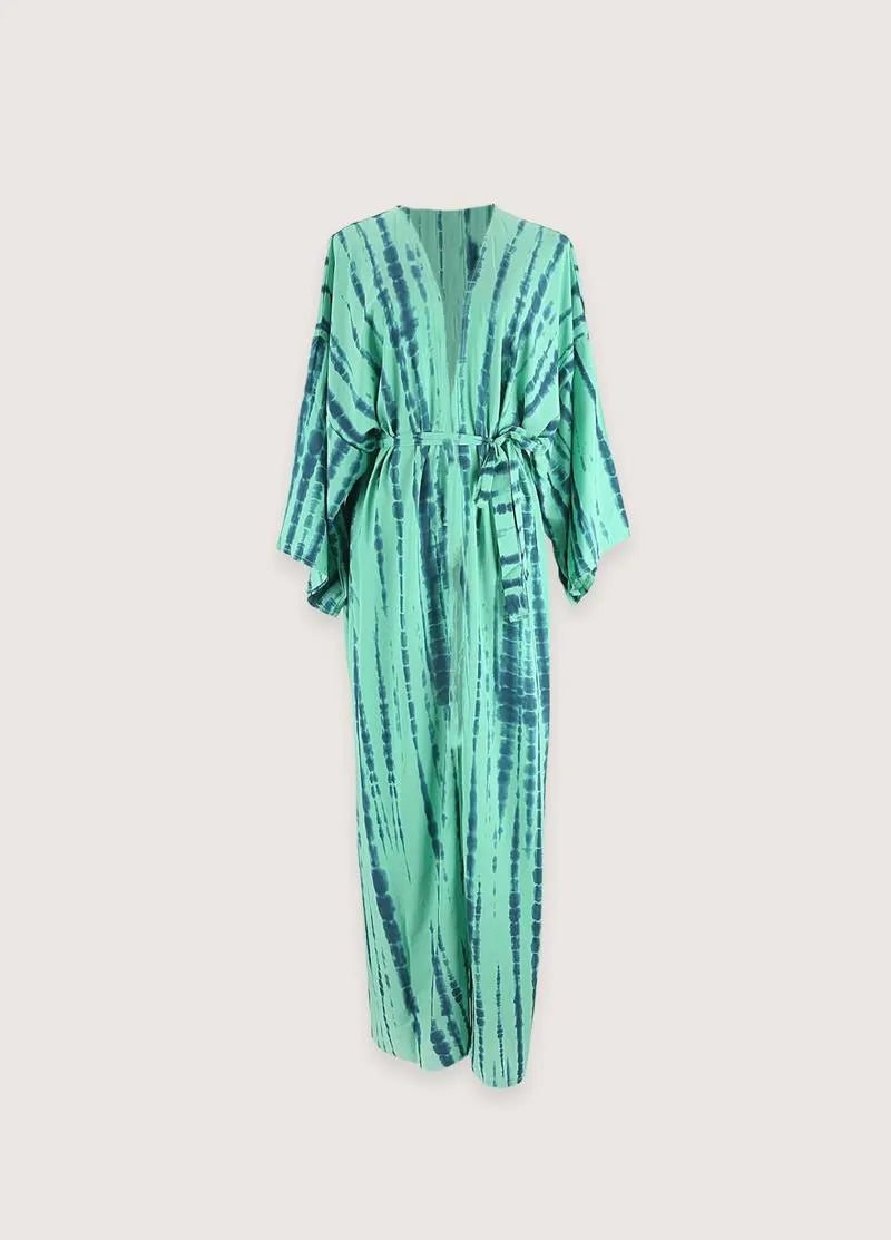 Kimono long bohème vert - Élégance & confort unique-Kimikono