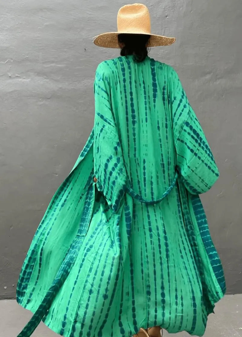 Kimono long bohème vert - Élégance & confort unique-Kimikono