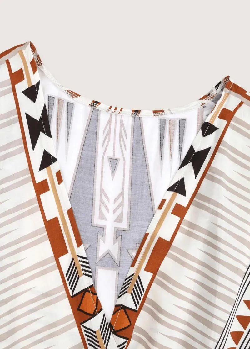 Kimono long coton ethnique beige - Bohème & chic-Kimikono