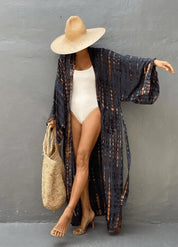 Kimono long coton gris - Bohème & confort authentique-Kimikono
