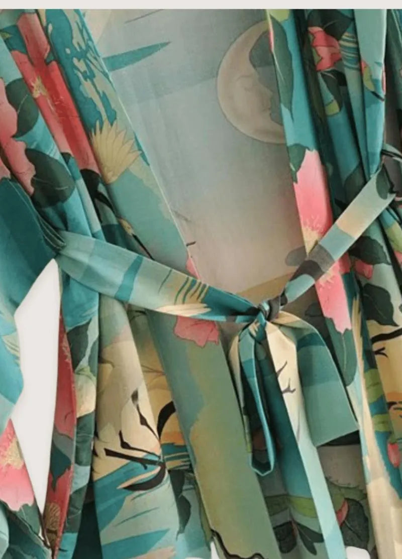 Kimono long coton tropical - Élégance florale femme-Kimikono