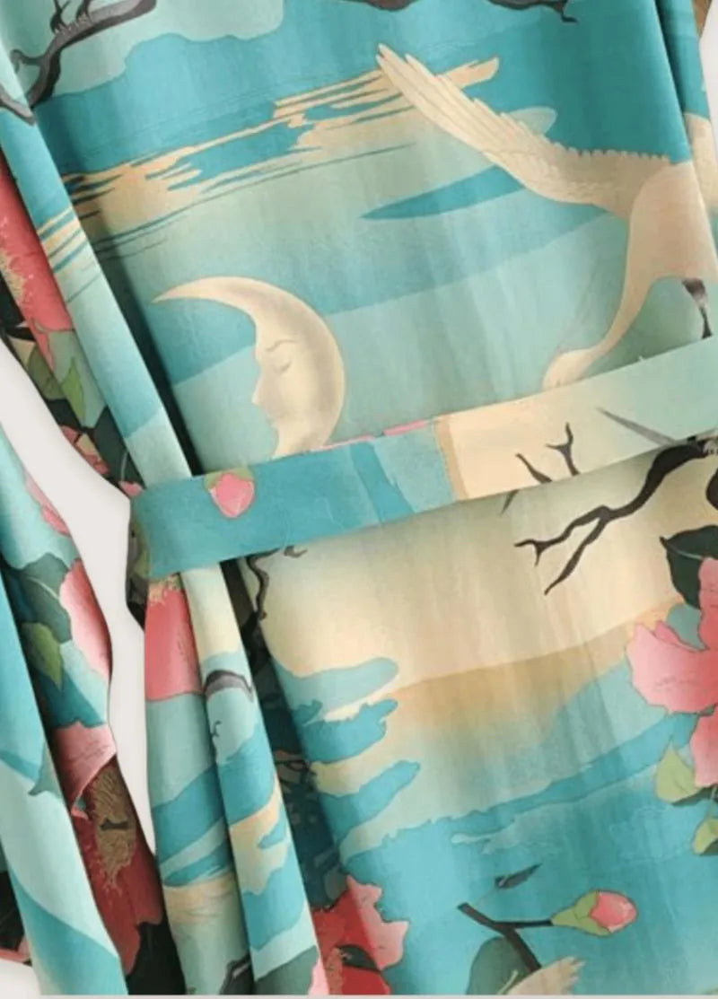 Kimono long coton tropical - Élégance florale femme-Kimikono