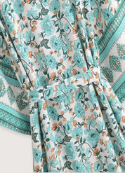 Kimono long été femme vert - Élégance florale-Kimikono