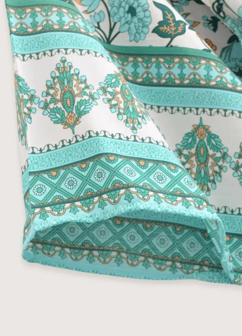 Kimono long été femme vert - Élégance florale-Kimikono