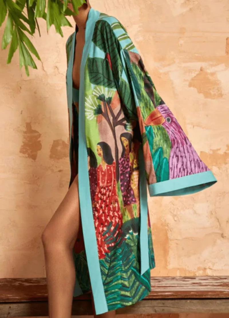 Kimono long été tropical - Élégance et confort-Kimikono