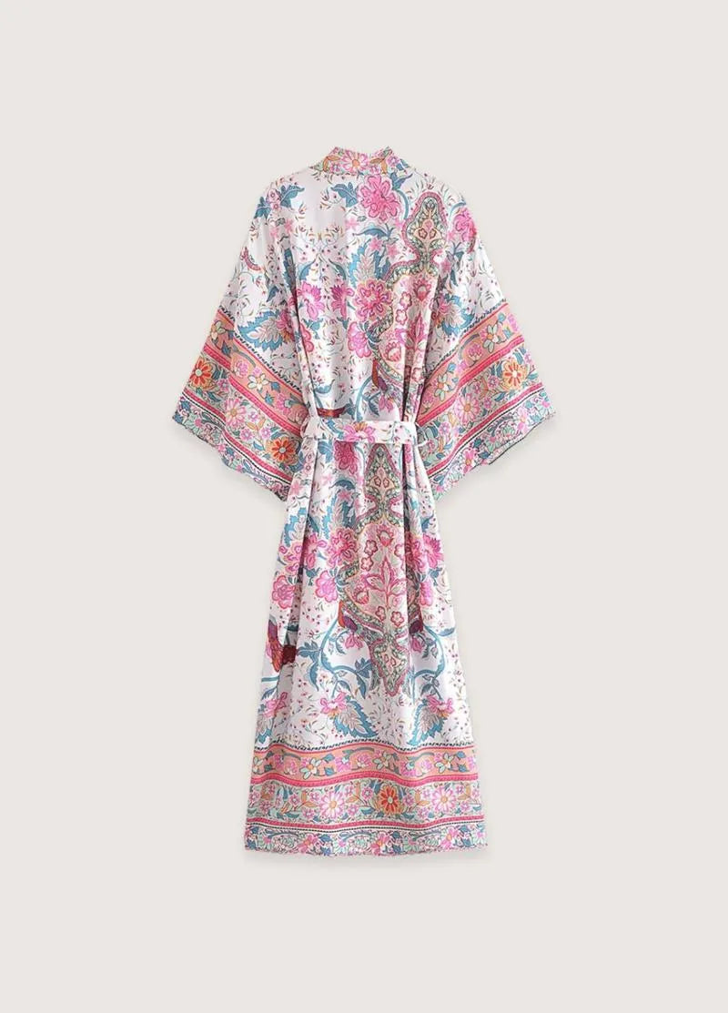 Kimono long femme été fleuri - Élégance bohème-Kimikono