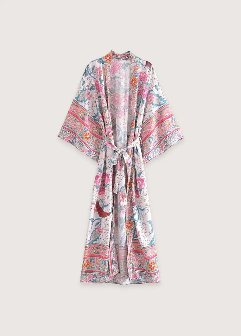 Kimono long femme été fleuri - Élégance bohème-Kimikono