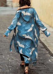 Kimono long femme japonais bleu - Soie authentique-Kimikono
