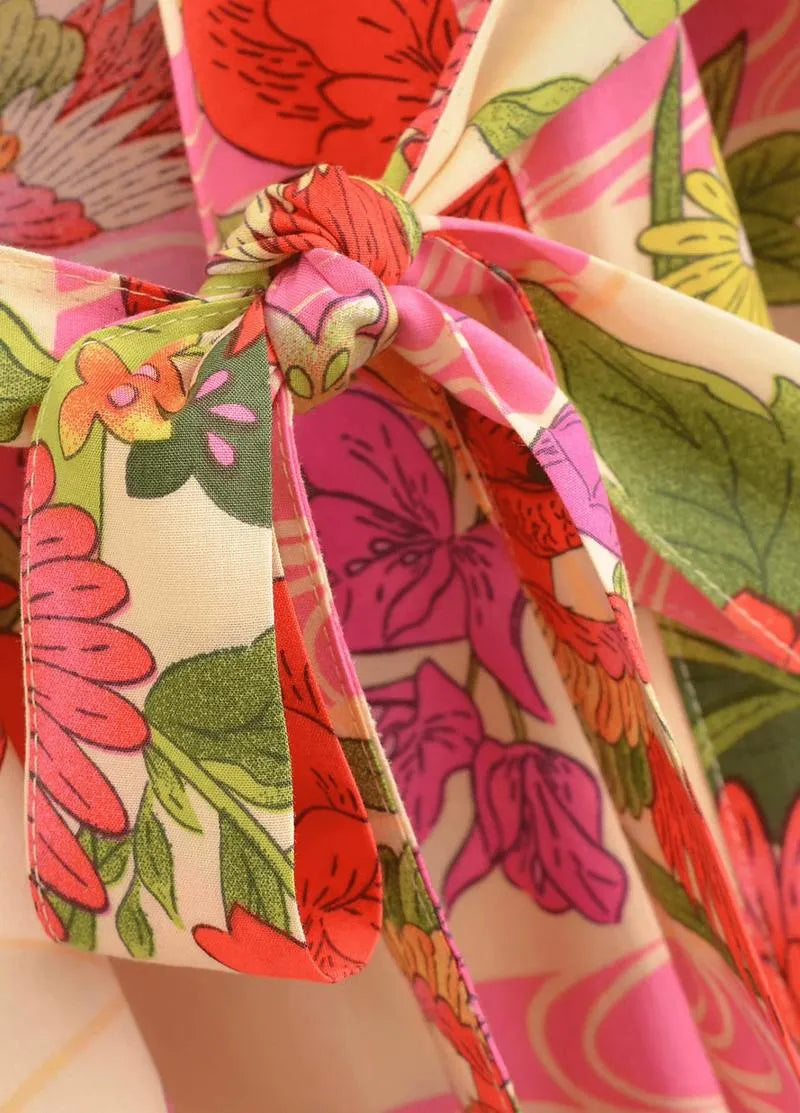 Kimono long femme rose fleuri - Élégance japonaise-Kimikono