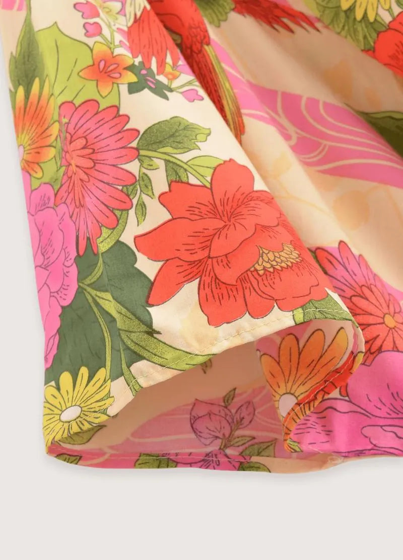 Kimono long femme rose fleuri - Élégance japonaise-Kimikono