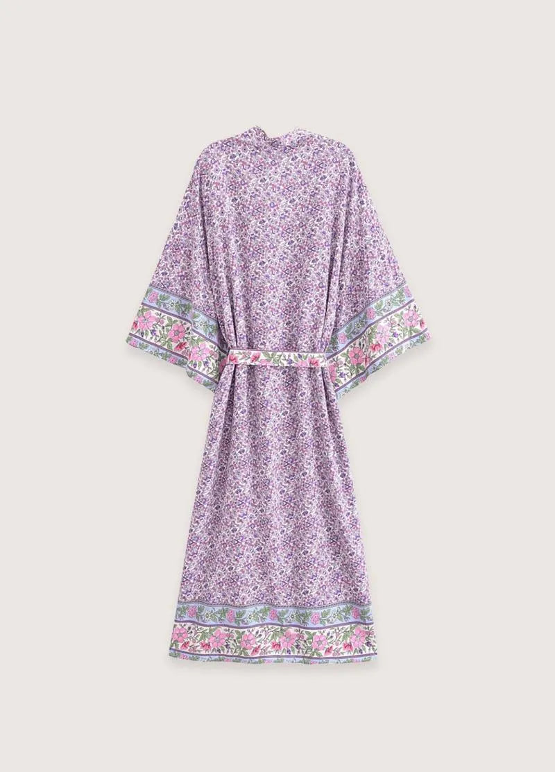 Kimono long femme violet fleuri - Élégance japonaise-Kimikono