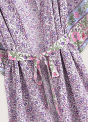 Kimono long femme violet fleuri - Élégance japonaise-Kimikono