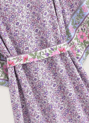 Kimono long femme violet fleuri - Élégance japonaise-Kimikono