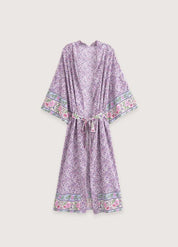 Kimono long femme violet fleuri - Élégance japonaise-Kimikono