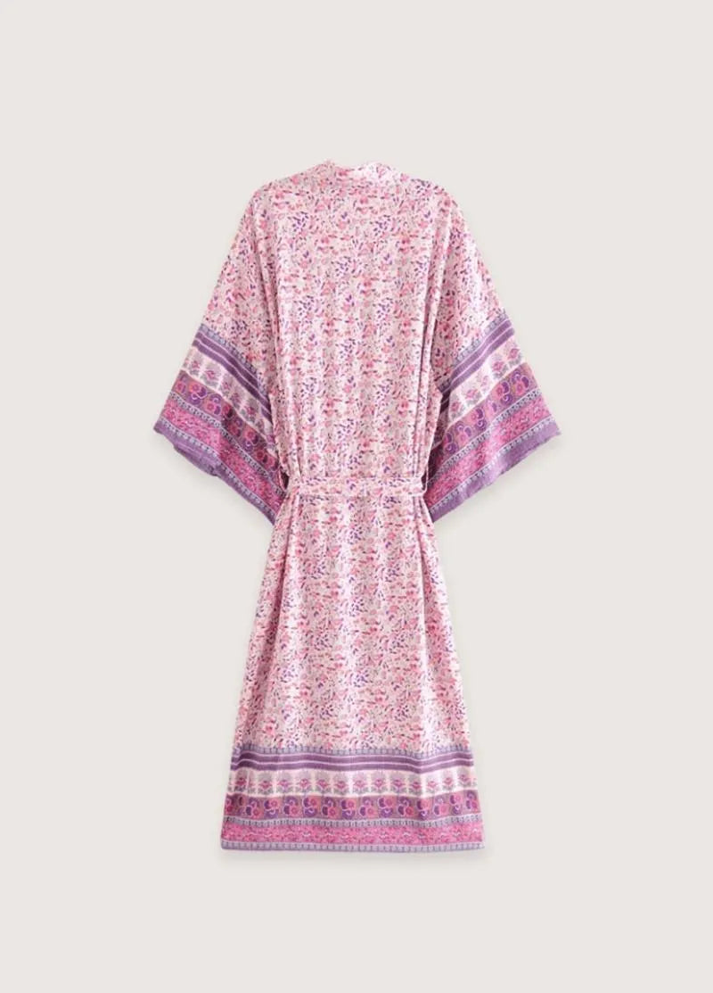 Kimono long fleuri femme rose - Style authentique-Kimikono