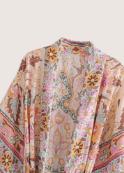 Kimono long rose fleuri femme | Usuzakura