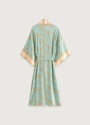 Kimono long fluide bleu bohème - Élégance moderne-Kimikono