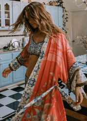 Kimono long imprimé orange | Daidai