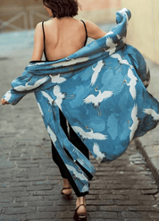 Kimono long femme japonais bleu | Tsuru