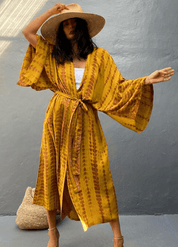Kimono long jaune moutarde | Yamabuki