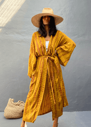 Kimono long jaune moutarde | Yamabuki