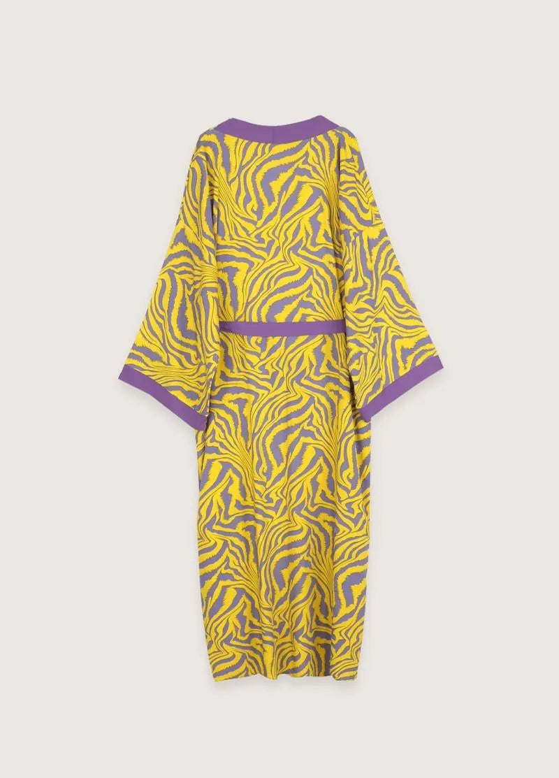 Kimono long jaune violet - Élégance orientale moderne-Kimikono