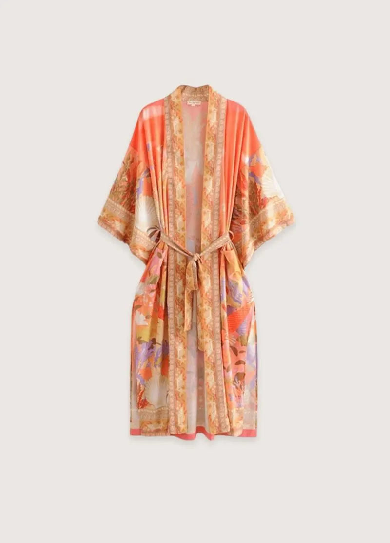 Kimono long manche orange - Élégance authentique-Kimikono