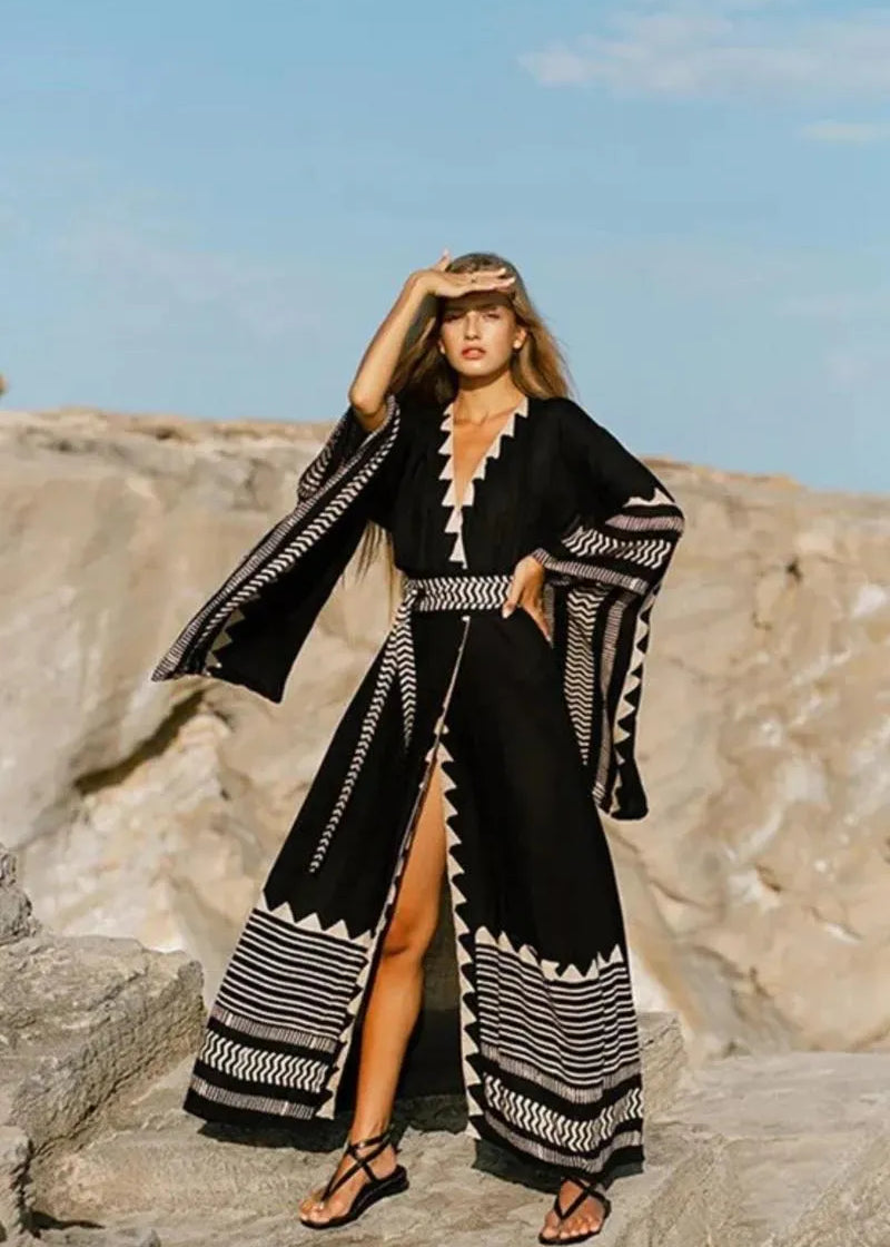 Kimono long noir - Élégance & sophistication-Kimikono