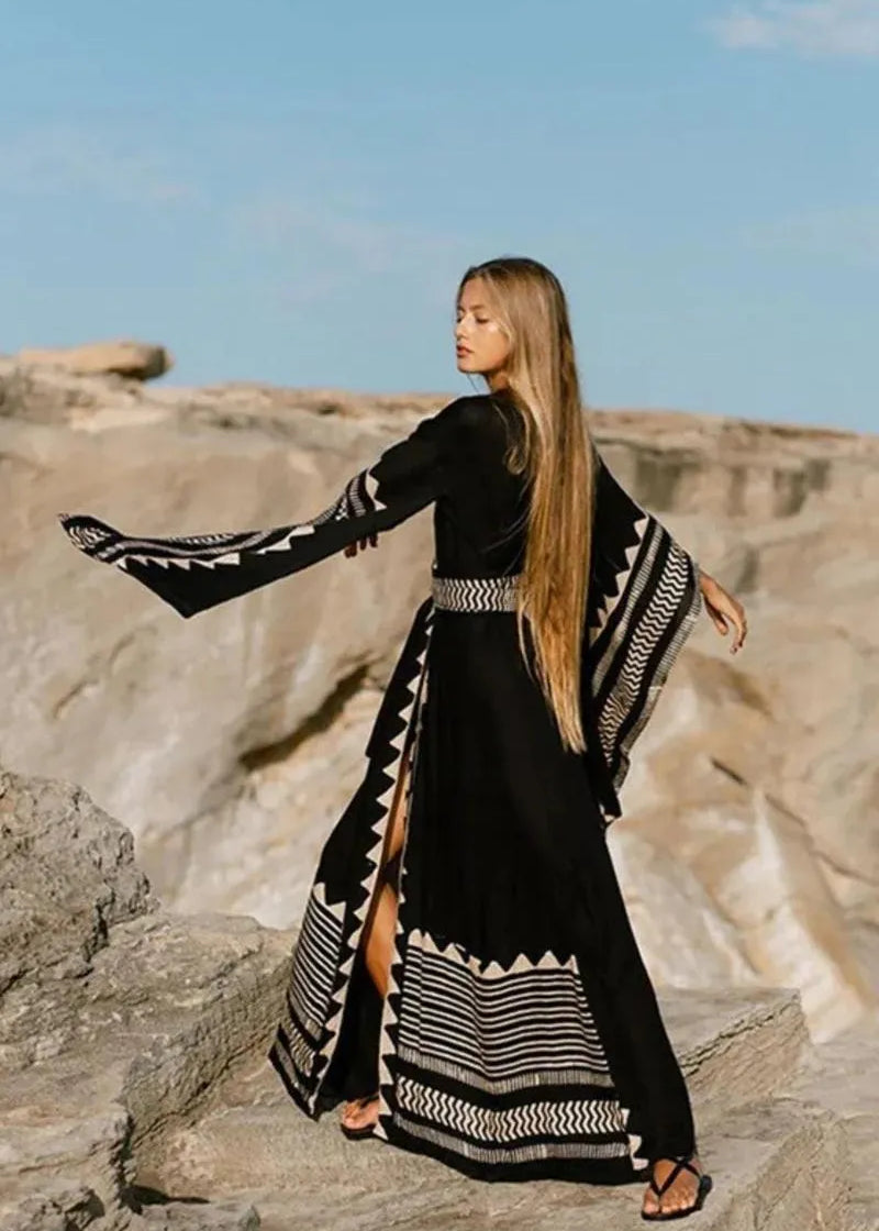 Kimono long noir - Élégance & sophistication-Kimikono