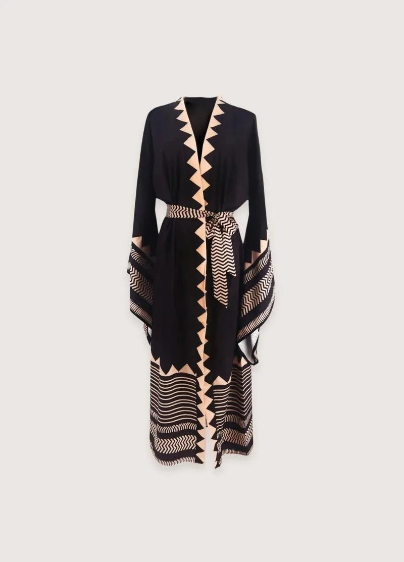 Kimono long noir - Élégance & sophistication-Kimikono