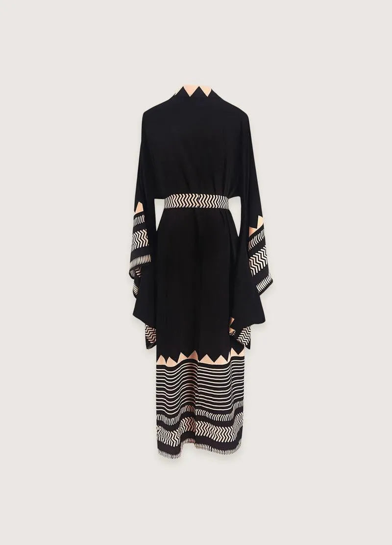 Kimono long noir - Élégance & sophistication-Kimikono