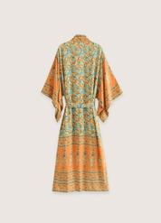 Kimono long bohème orange vert | Mikan