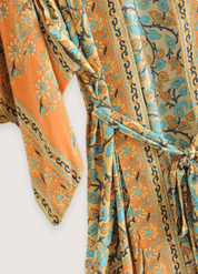 Kimono long bohème orange vert | Mikan
