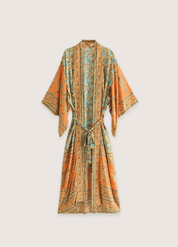 Kimono long bohème orange vert | Mikan
