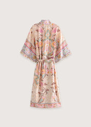 Kimono long rose fleuri femme - Style japonais chic-Kimikono