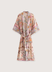 Kimono long rose fleuri femme - Style japonais chic-Kimikono