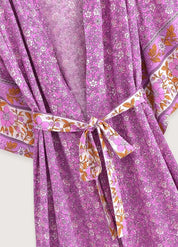 Kimono long rose floral - Élégance japonaise femme-Kimikono