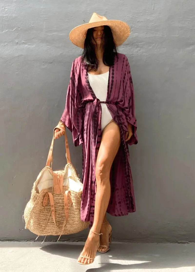 Kimono long rose - Élégance bohème & féminine-Kimikono