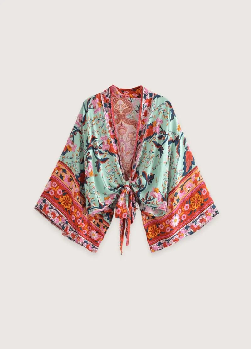 Kimono manche courte rouge et vert - Style authentique-Kimikono