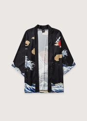 Kimono noir homme grue - Élégance japonaise authentique-Kimikono