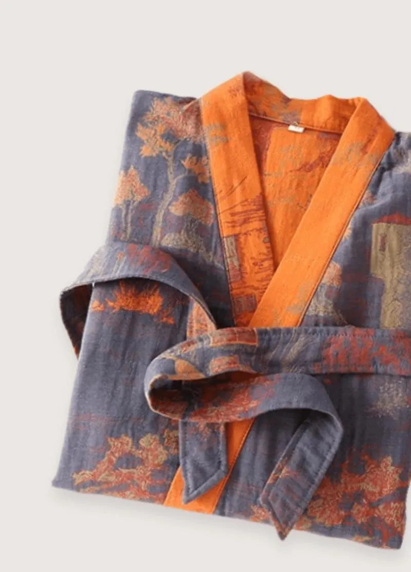 Kimono peignoir orange homme - Style japonais luxe-Kimikono