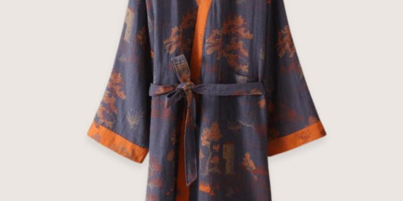 Kimono peignoir orange homme - Style japonais luxe-Kimikono