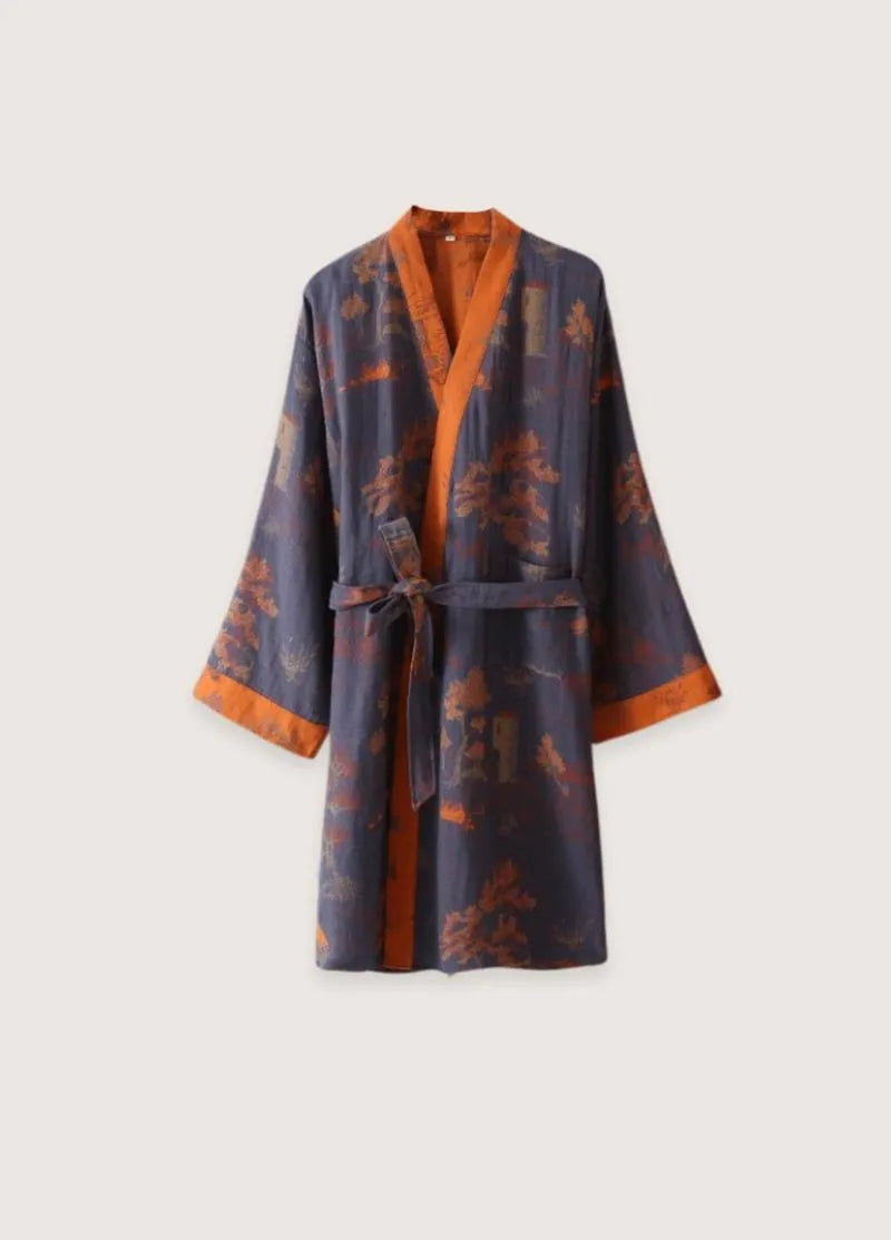 Kimono peignoir orange homme - Style japonais luxe-Kimikono